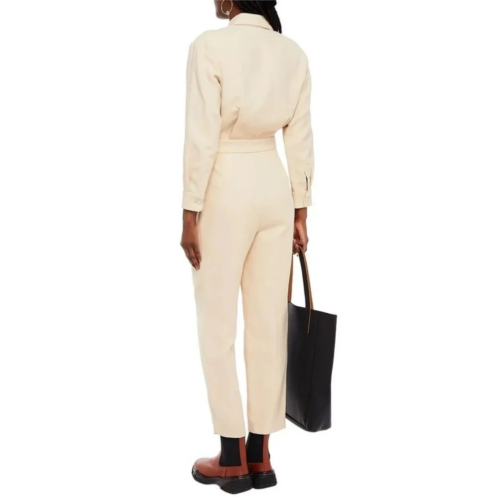 Sandro Uno Pleated Cotton And Linen-blend Twill Jumpsuit In Beige - Picture 5 of 11